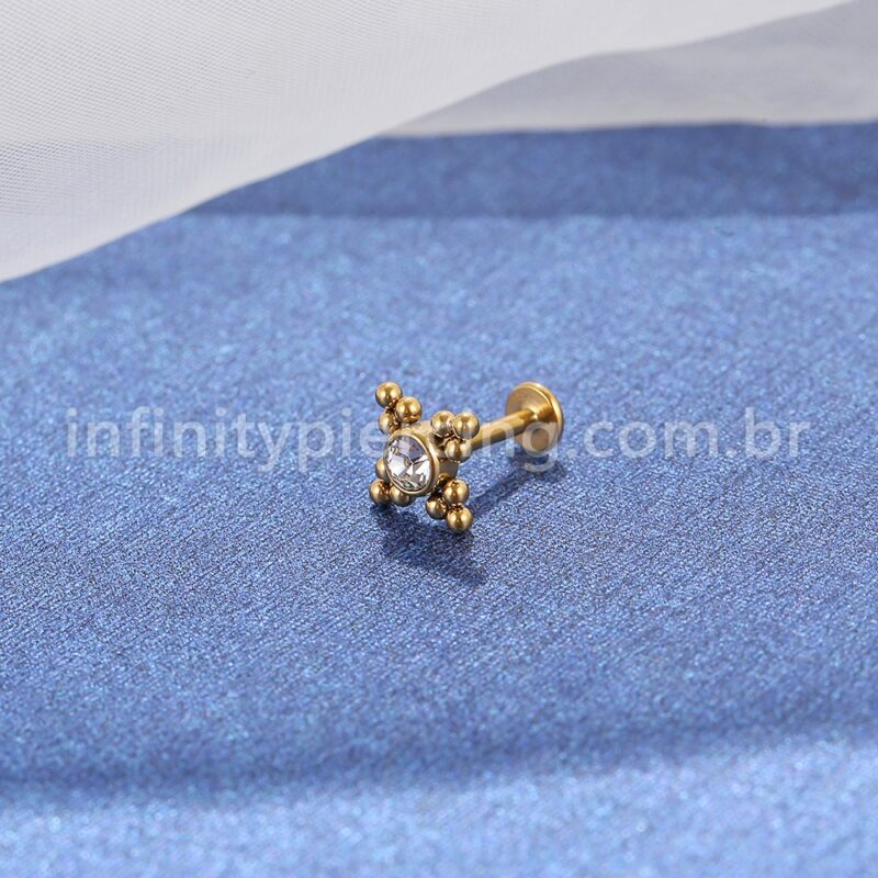 Piercing Labret Aço Cirúrgico Indiano Zircônia