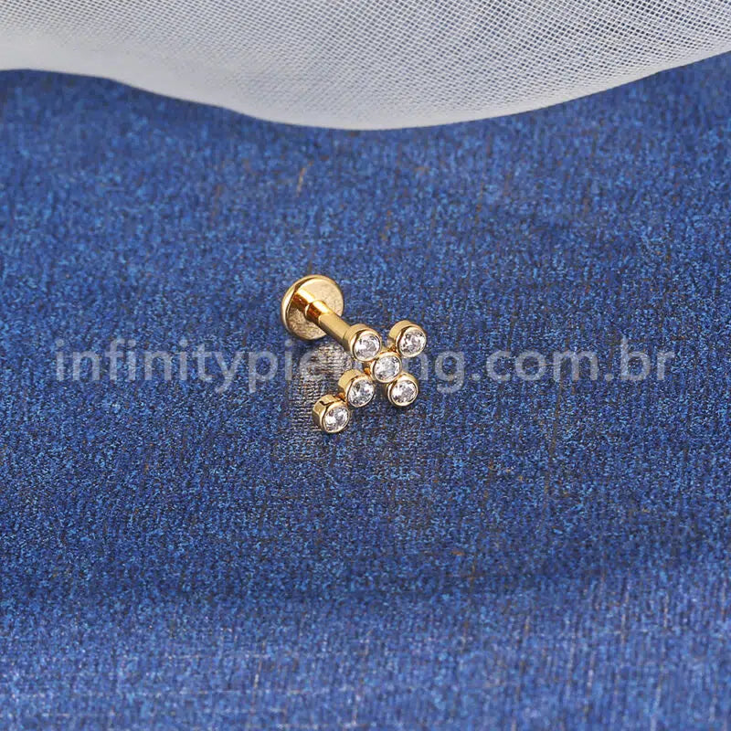 Piercing Labret Aço Cirúrgico Cruz Zircônia Cravada