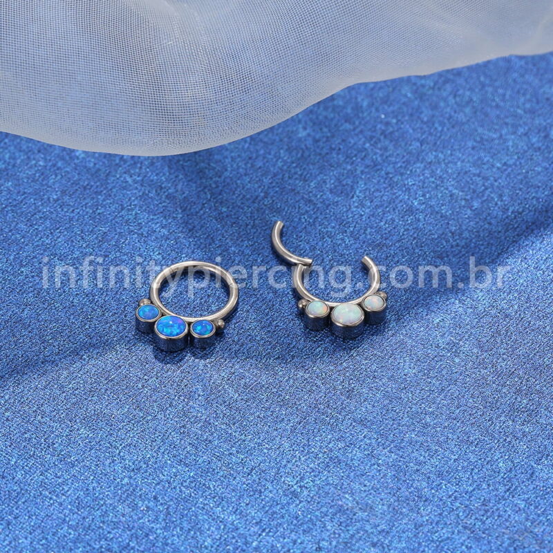 Piercing Argola Segmento Articulado Titânio Indiano Zircônia/Opala