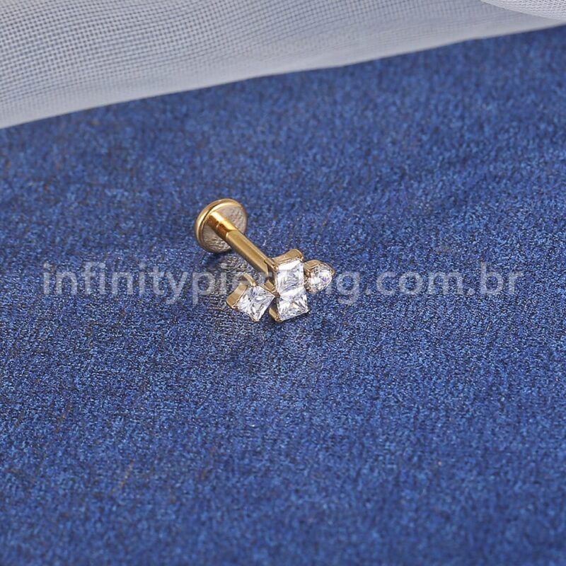 Piercing Labret Aço Cirúrgico 4 Zircônia