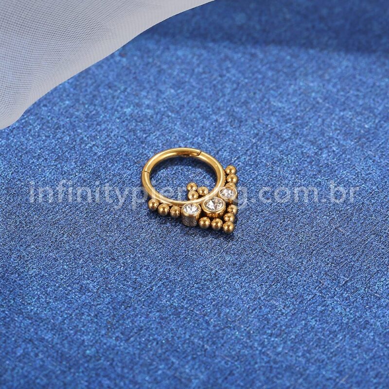 Piercing Argola Aço Cirúrgico Segmento Articulado 3 Pedras Zircônia