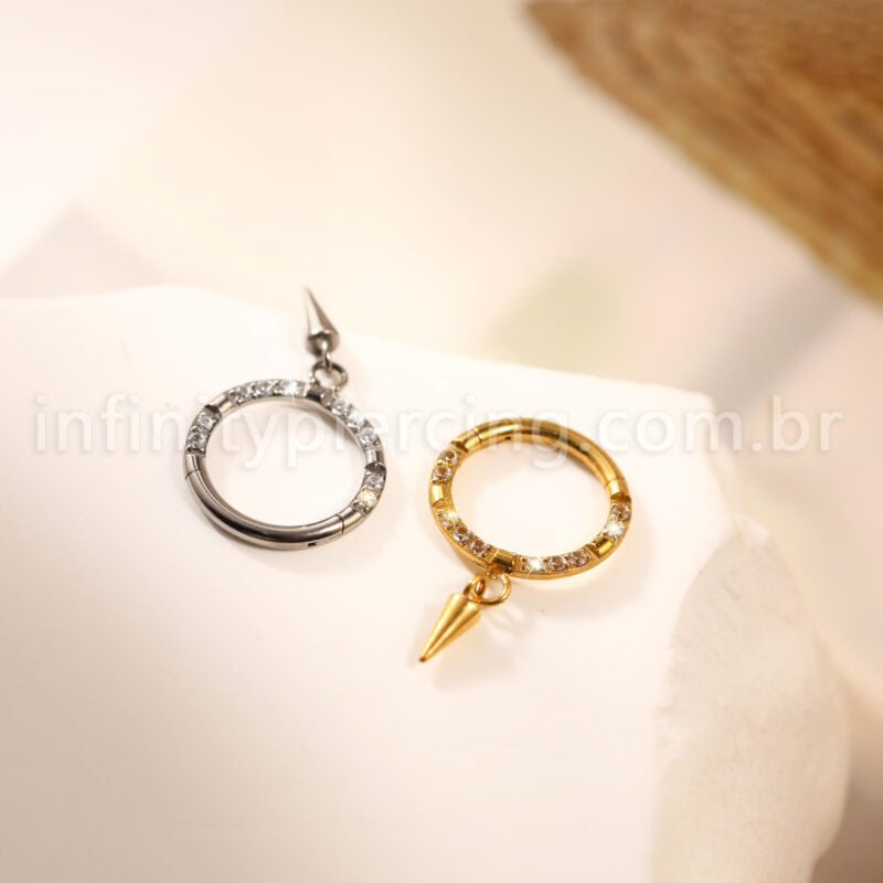 Piercing Argola Titânio Zircônia Frontal Com Pingente Spike