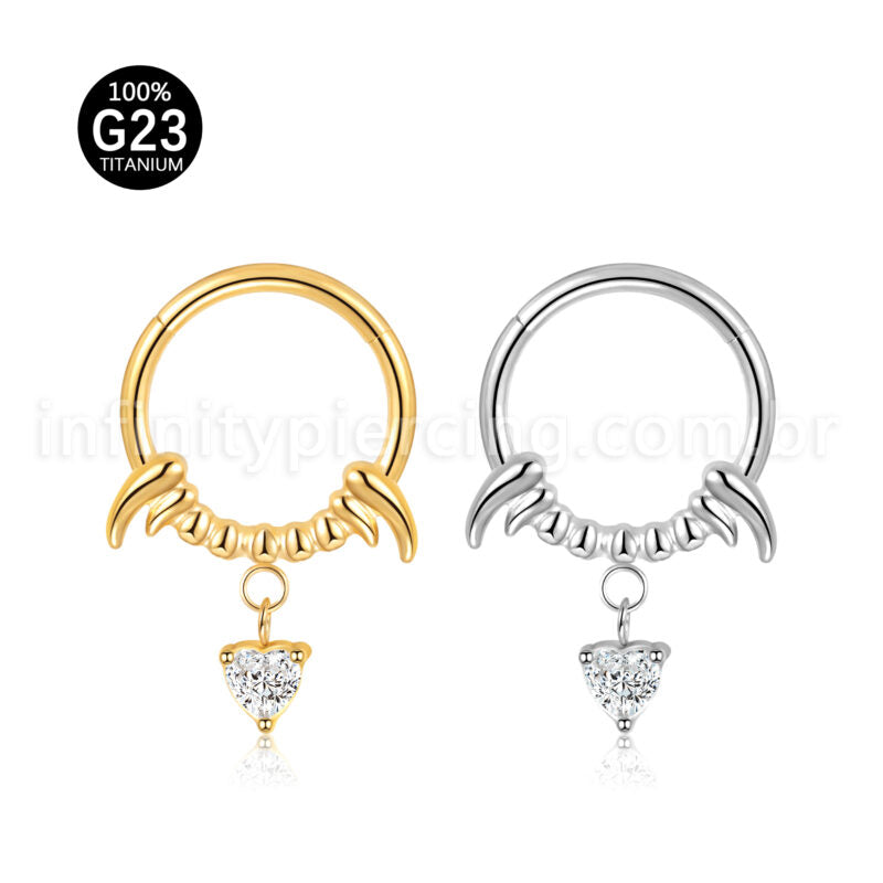 Piercing Argola Titânio Segmento Articulado Presas Com Pingente De Coração