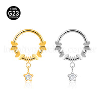 Piercing Argola Titânio Segmento Articulado Borboletas Com Pingente Estrela