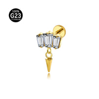 Piercing Labret em Titânio G23 com Zircônia e Corrente Pendente de Brilho Diamante – Design Elegante e Moderno
