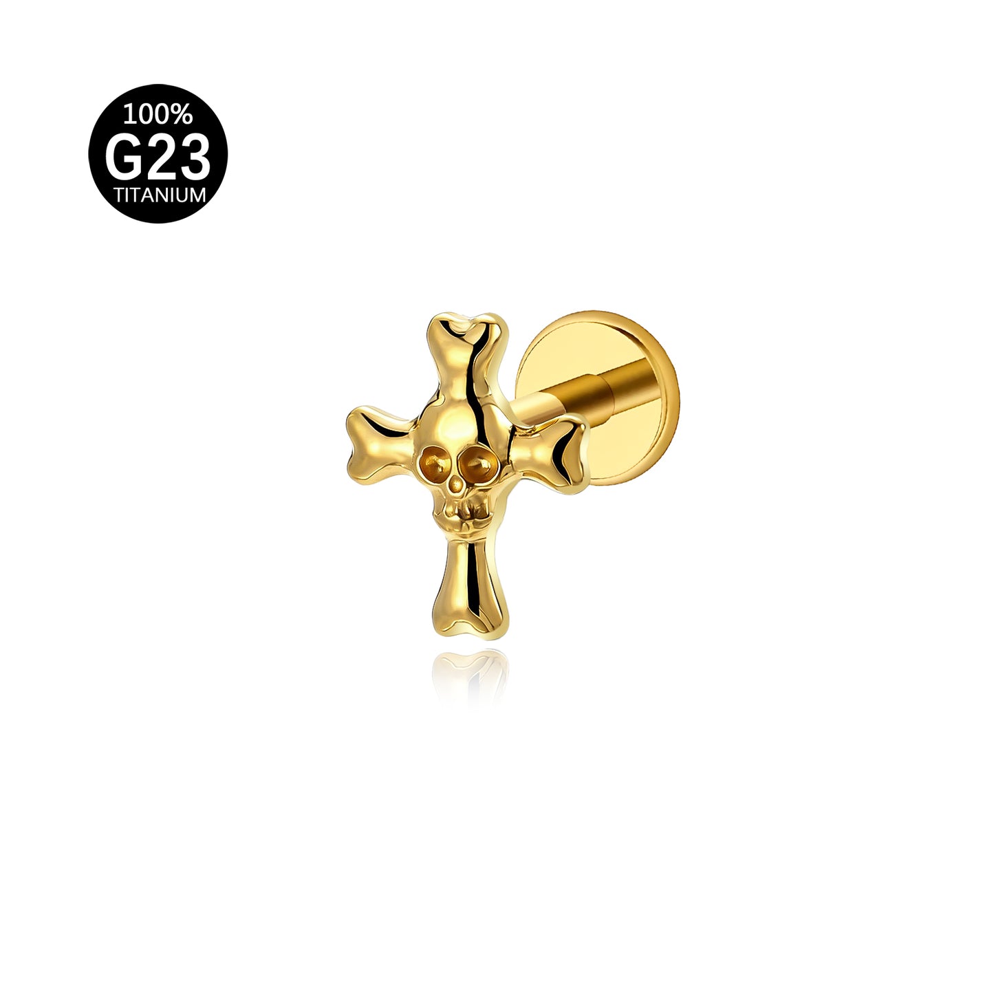 Piercing Labial Cruz com Caveira em Titânio G23