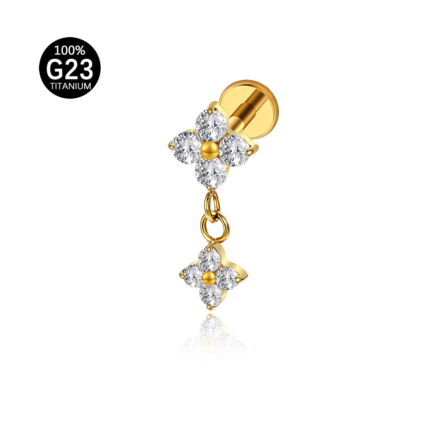 Piercing Labret Titânio Flor Zircônia Cravejada 1.2X8 10217