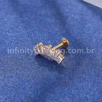 Piercing Labret Aço Cirúrgico Cluster Zircônia Retangular