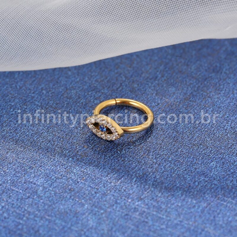 Piercing Argola Aço Cirúrgico Segmento Articulado Olho Zircônia Cravejada