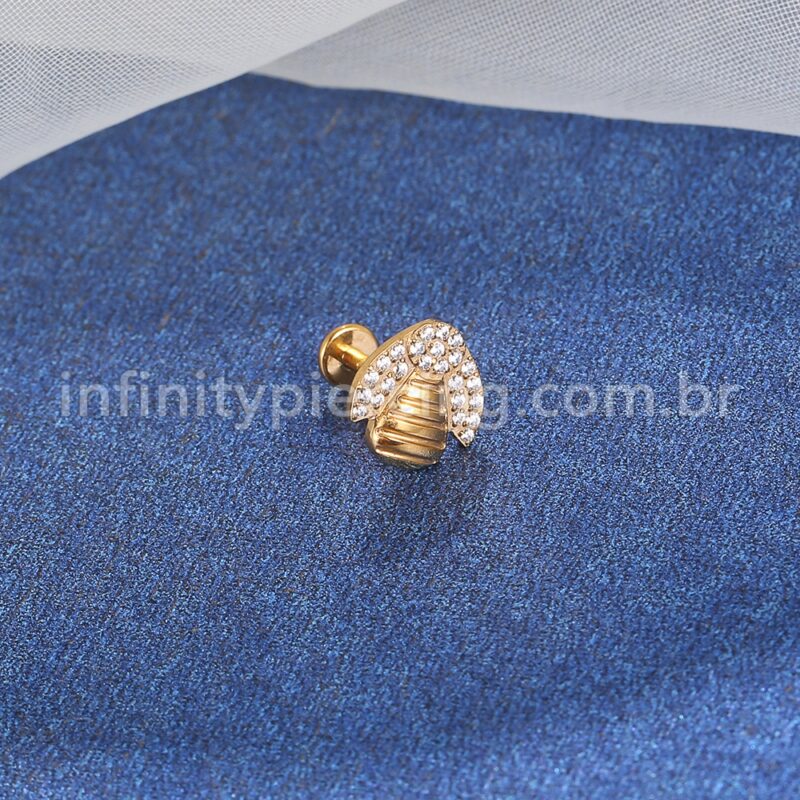 Piercing Labret Aço Cirúrgico Abelha Zircônia Cravejada