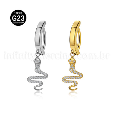 Piercing Umbigo Luxuoso em Titânio G23 Dourado com Pingente de Cobra e Zircônias