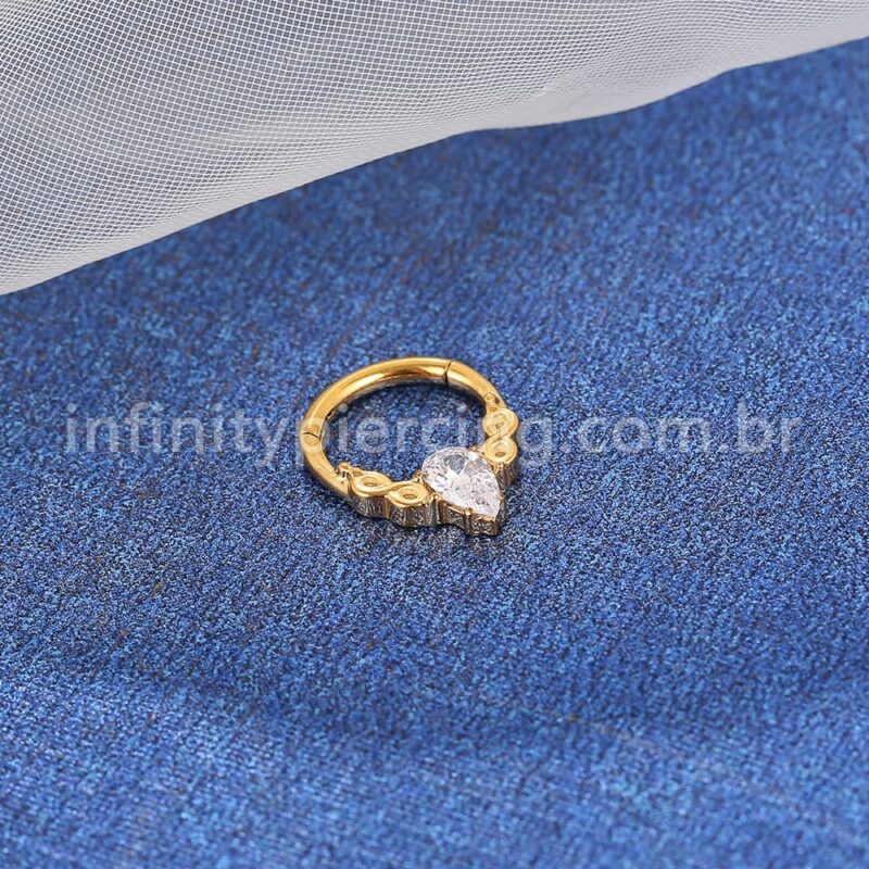 Piercing Argola Titânio Segmento Articulado Detalhada Zircônia Gota
