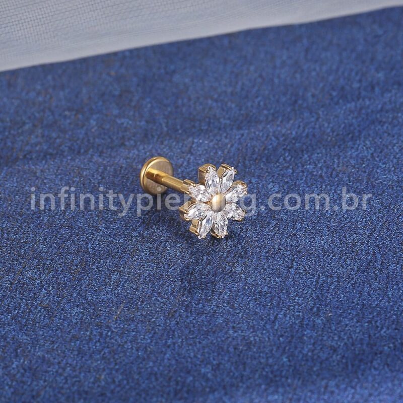 Piercing Labret Aço Cirúrgico Flor Zircônia
