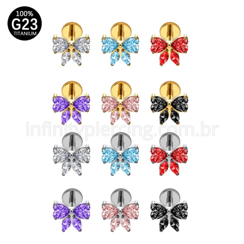 Piercing Labret Titânio Laço Zircônia Cravejada