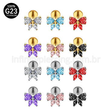 Piercing Labret Titânio Laço Zircônia Cravejada