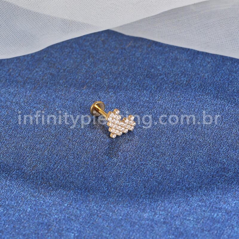 Piercing Labret Aço Cirúrgico Coração Lego Zircônia Cravejada