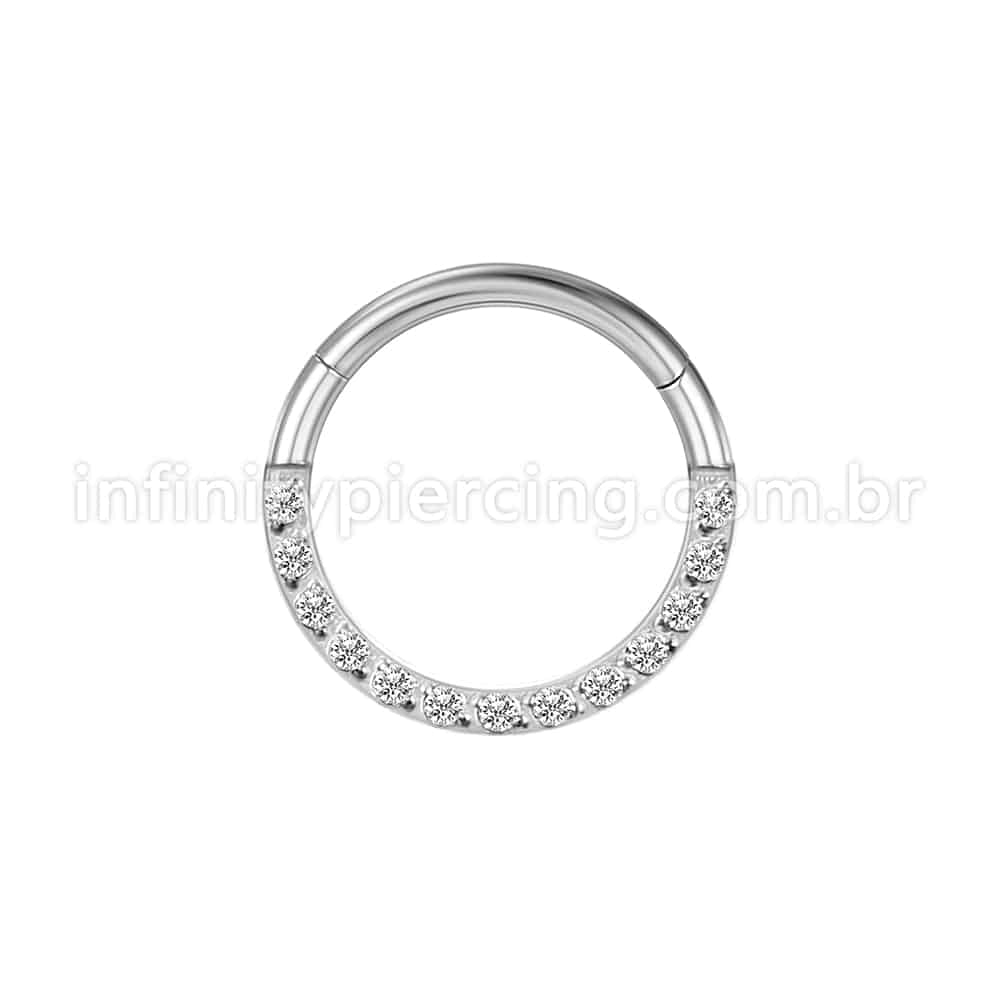 Piercing Argola Segmento Articulado Aço Cirurgico Pedras Frontal