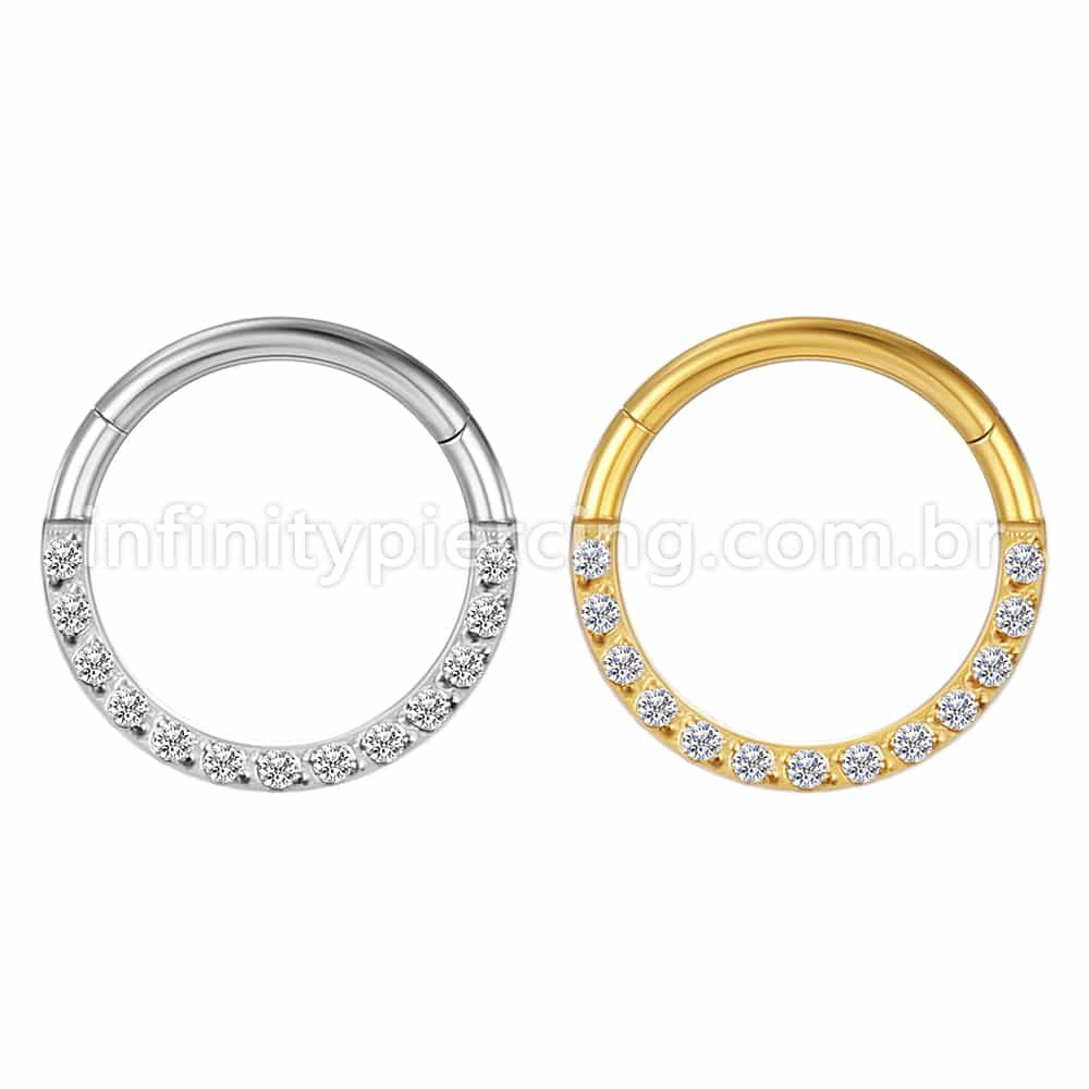 Piercing Argola Segmento Articulado Aço Cirurgico Pedras Frontal