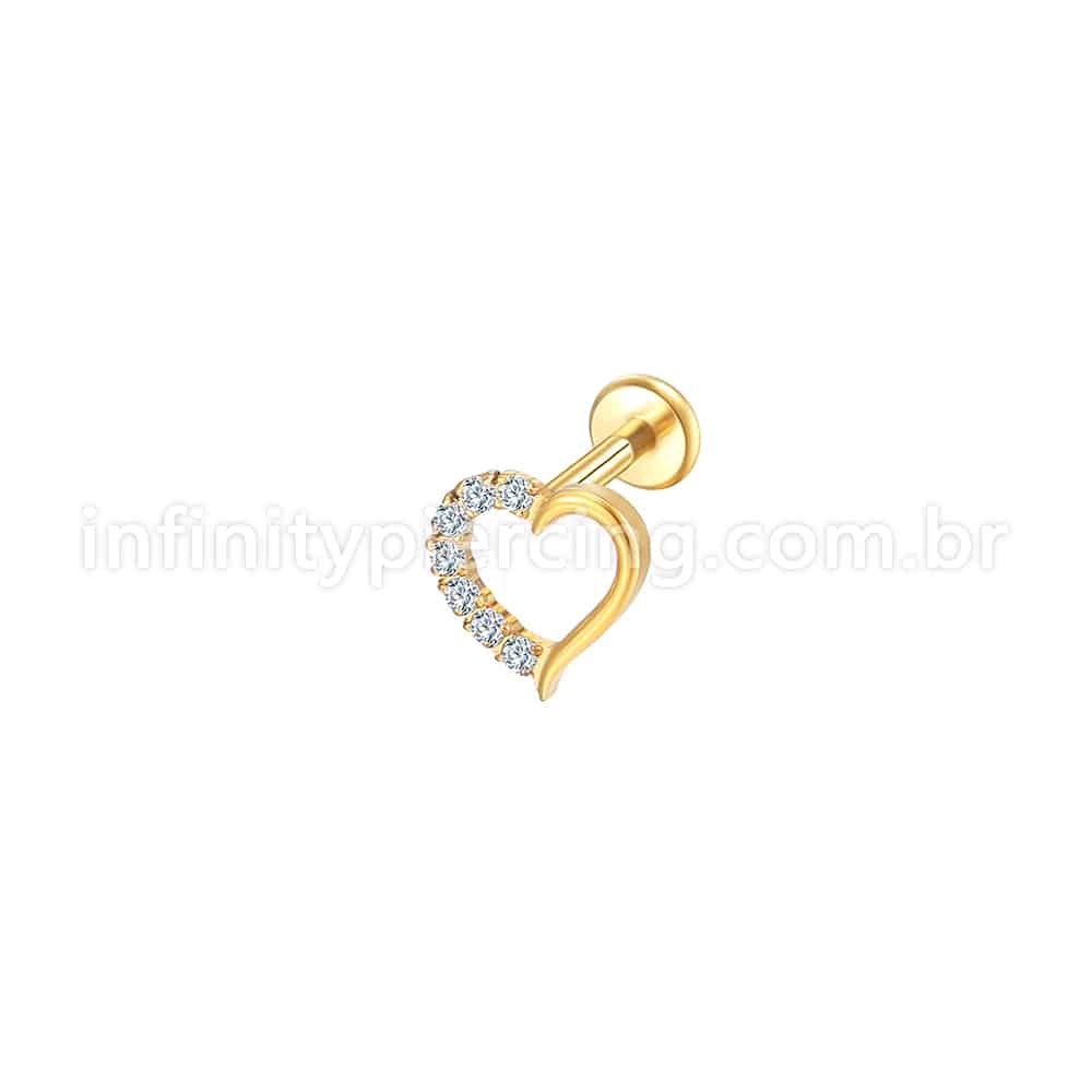 Piercing Labret Aço Cirúrgico Coração Vazada Zircônia