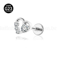 Piercing Labret Titânio Coração Com Zircônia Cravejada