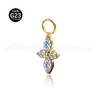 Pingente Para Piercing Titânio Flor 4 Pedras