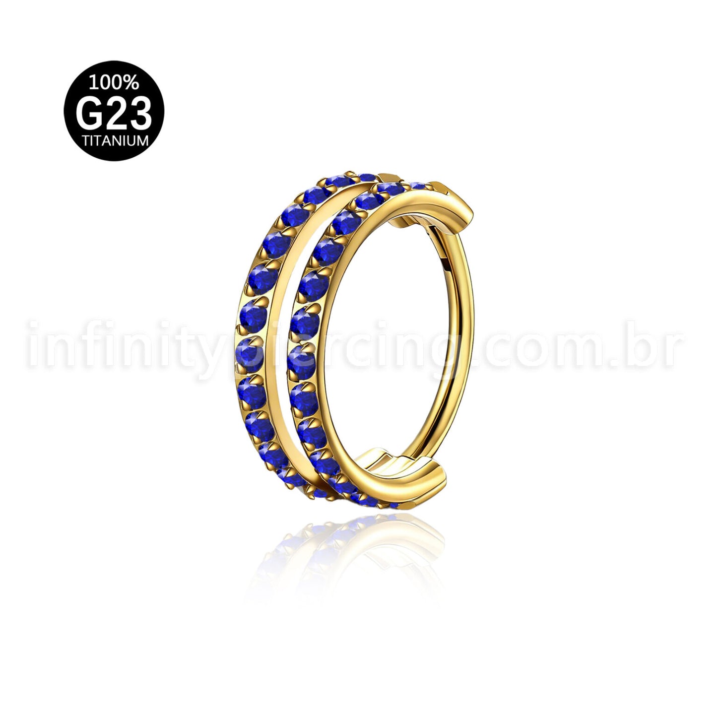 Piercing Argola Segmento Articulado Titânio 2 Fileiras Vazadas Zircônia Cravejada