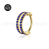 Piercing Argola Segmento Articulado Titânio 2 Fileiras Vazadas Zircônia Cravejada