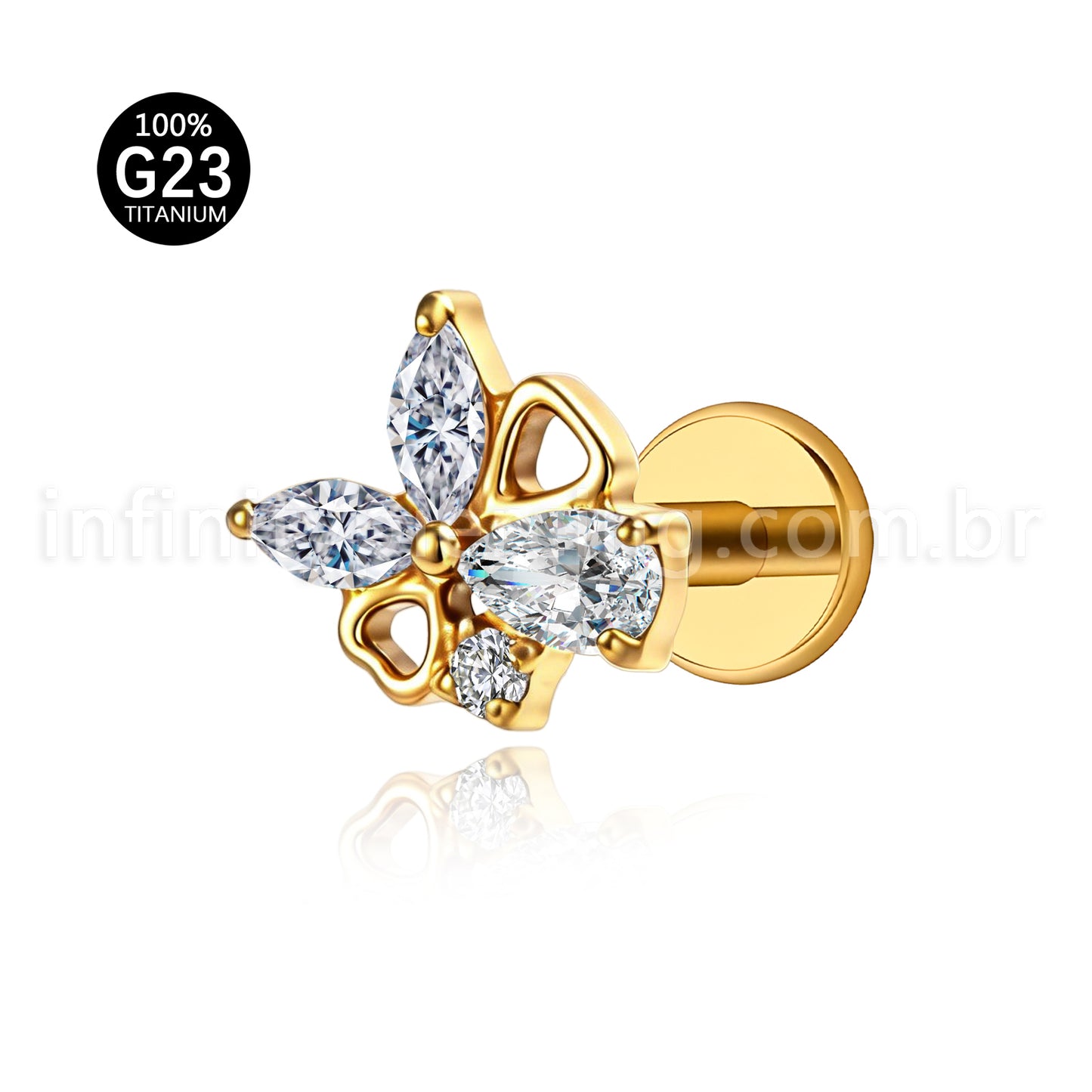 Piercing Labret Titânio Zircônia Cravejada