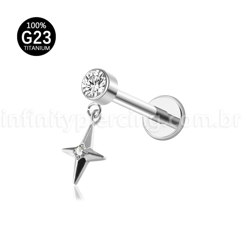 Piercing Labret Titânio Com Pingente Estrela
