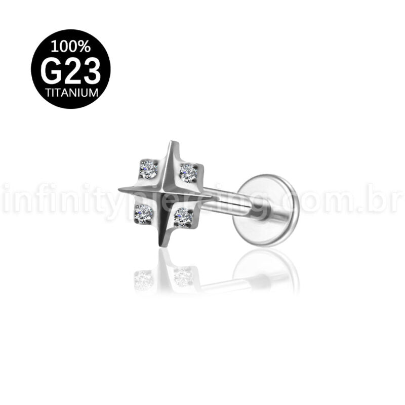Piercing Labret Titânio X Zircônia Cravejada