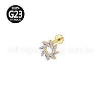 Piercing Labret Titânio Redondo Zircônias Oval Cravejadas