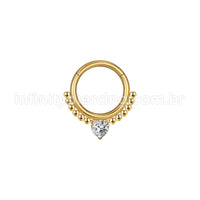 Piercing Argola Aço Cirúrgico Segmento Articulado Bolinhas Zircônia Coração Cravejada