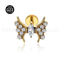 Piercing Labret Titânio Borboleta Zircônia Cravejada