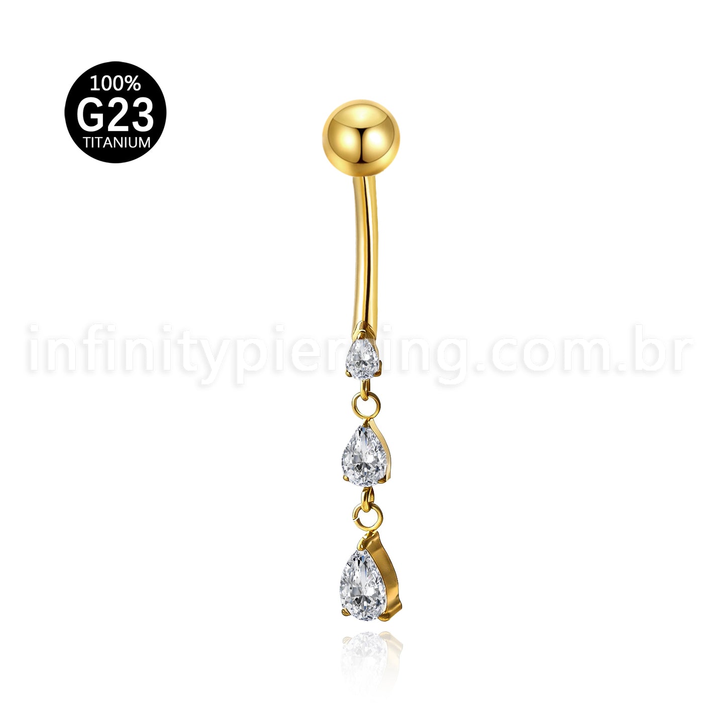Piercing Banana Titânio 3 Pedras Redonda Zircônia