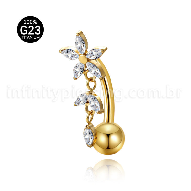 Piercing Banana Titânio Flor Com Zircônia Cravejada