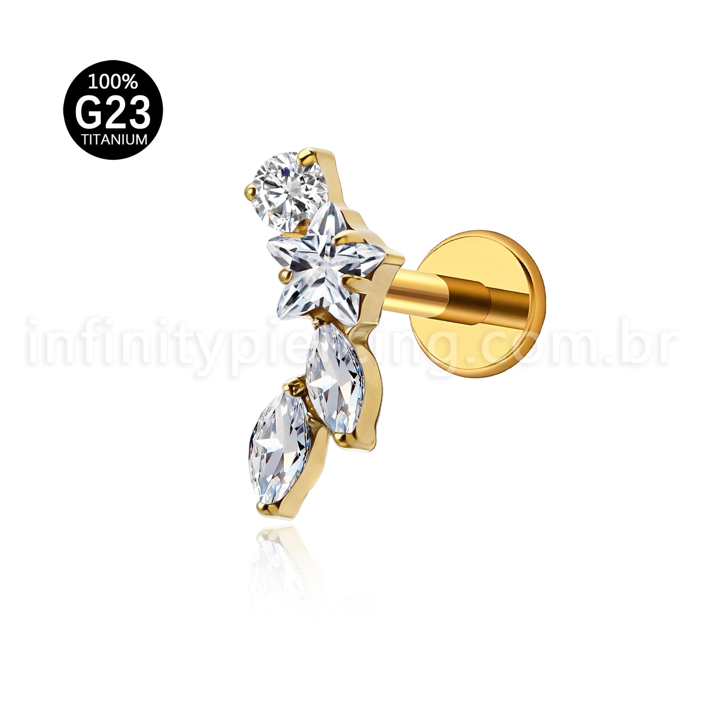 Piercing Labret Titânio Cluster Zircônia Cravejada