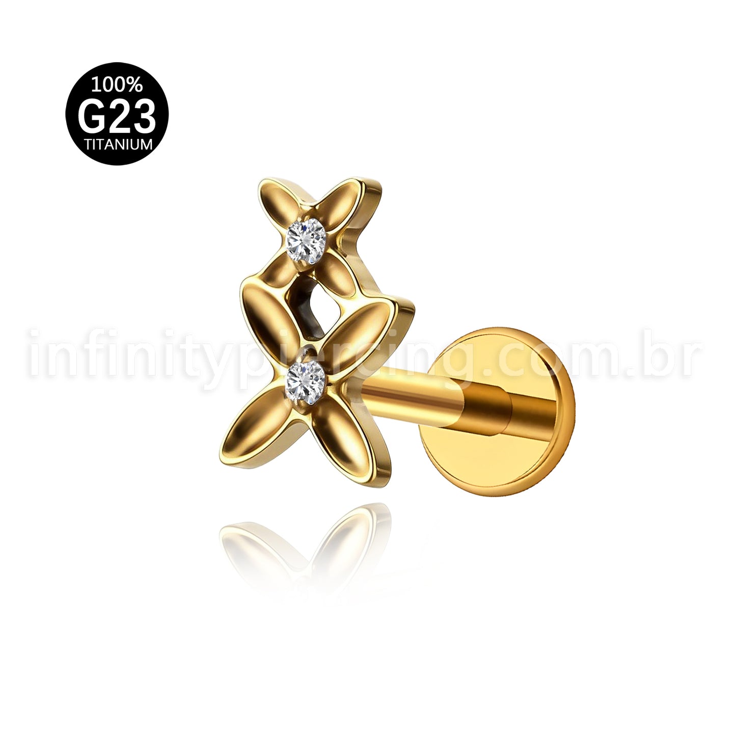 Piercing Labret Titânio Duas Flores