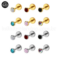 Piercing Labret Titânio Push Pin Zircônia Ponto De Luz Colorida