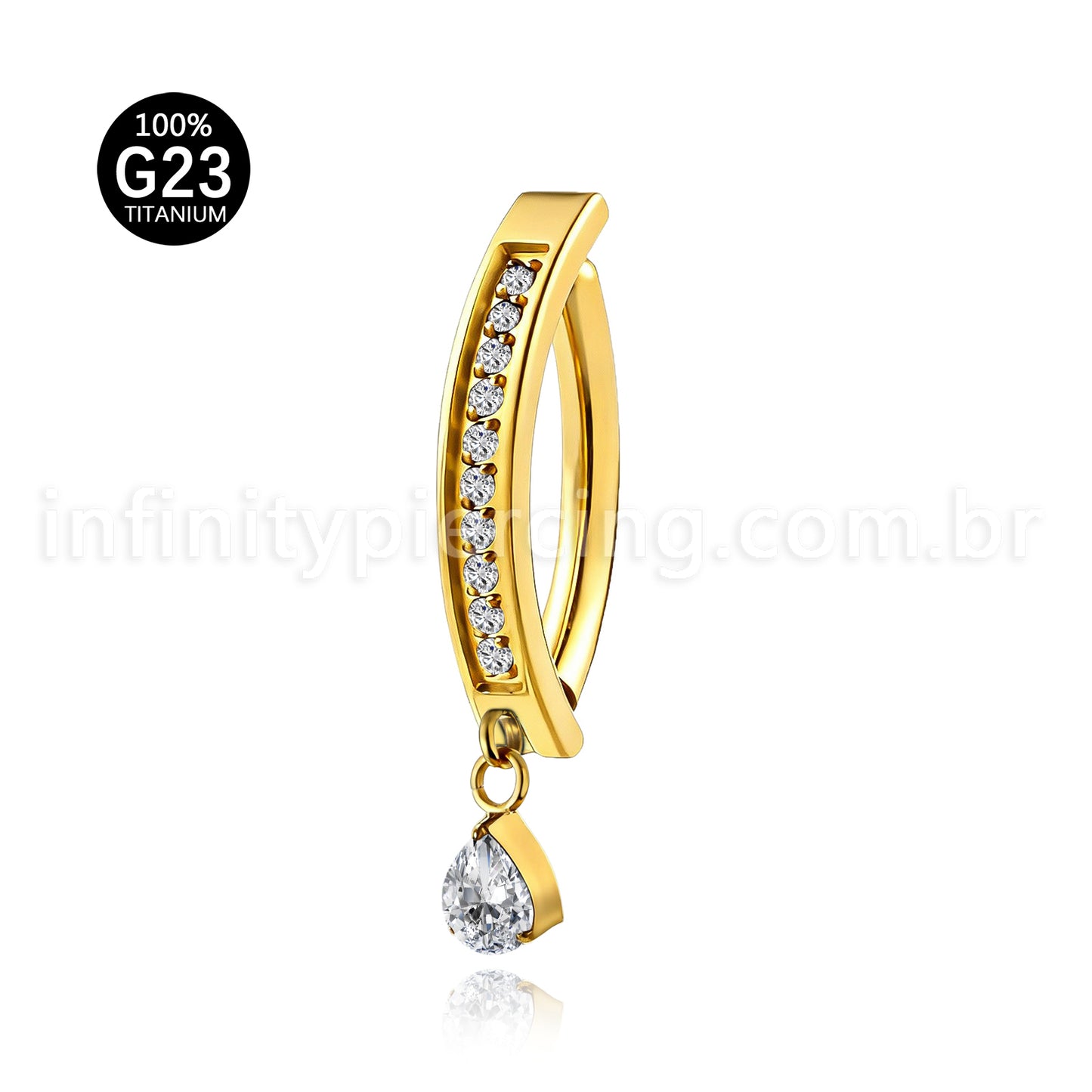 Piercing Argola Para Umbigo Titânio Zircônia  Com Pingente Gota