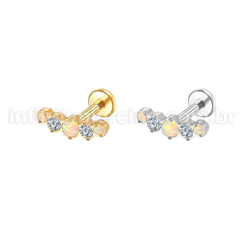 Piercing Labret Aço Cirúrgico Cluster 5 pedras