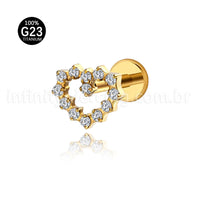 Piercing Labret Titânio Coração Zircõnia Cravejada