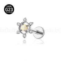 Piercing Labret Titânio Flor Com Pedra Opala