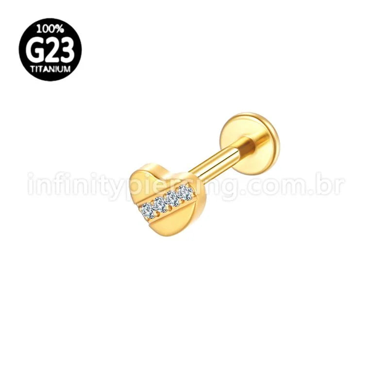 Piercing Labret Titânio Coração Zircônia Cravejada