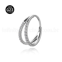 Piercing Argola Segmentada Titânio 2 Fileiras Zircônia Cravejada