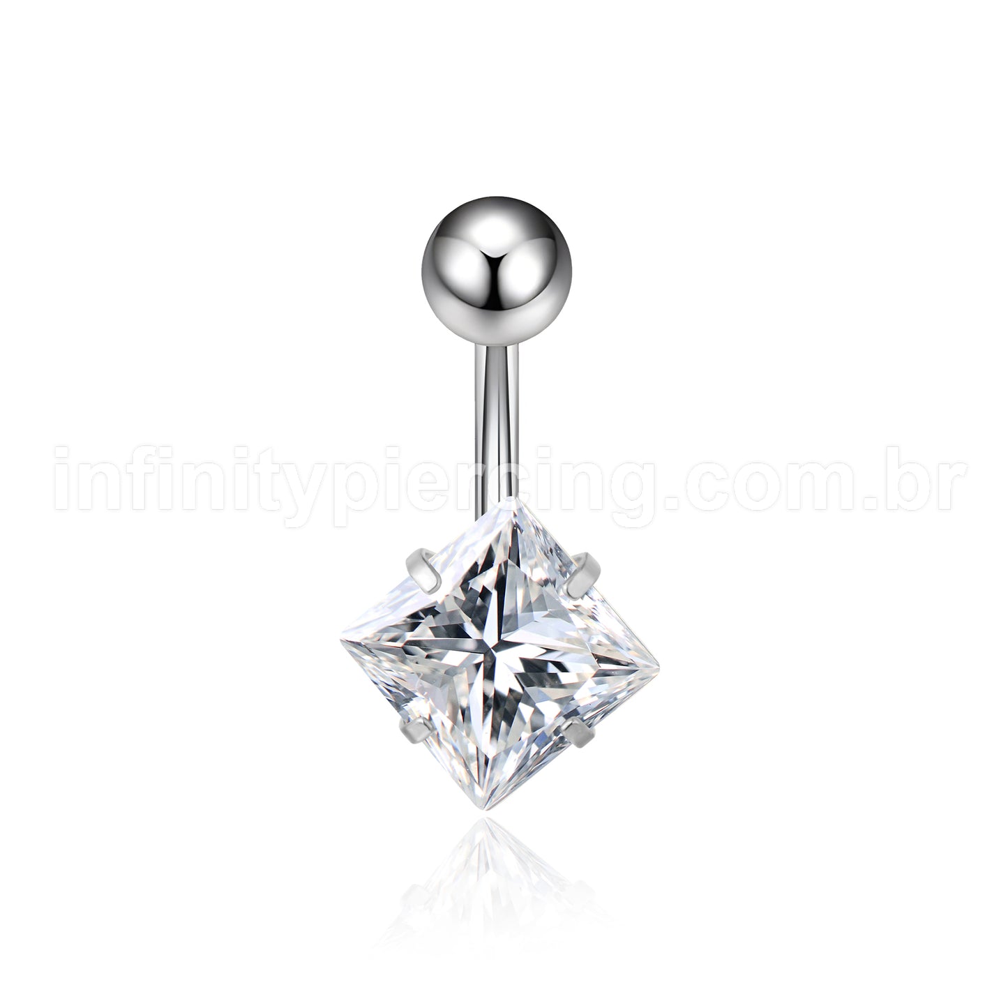 Piercing Aço Cirúrgico Banana 1 Pedra Zircônia Quadrada Cravejada