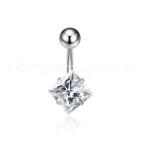 Piercing Aço Cirúrgico Banana 1 Pedra Zircônia Quadrada Cravejada