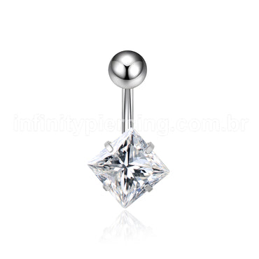 Piercing Aço Cirúrgico Banana 1 Pedra Zircônia Quadrada Cravejada