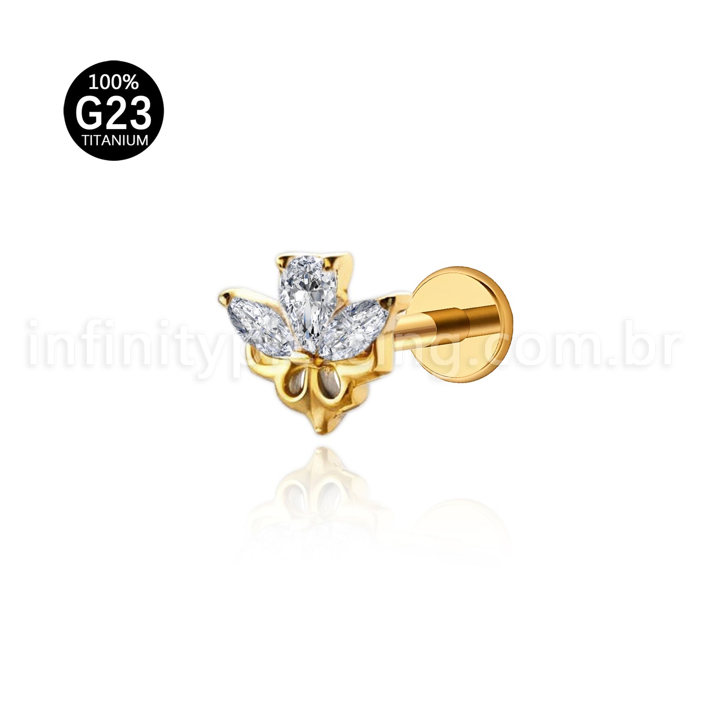 Piercing Labret Titânio Meia Flor Com Zircônia Cravejada