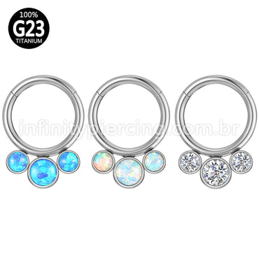 Piercing Argola Segmento Articulado Titânio Indiano Opala/Zircônia