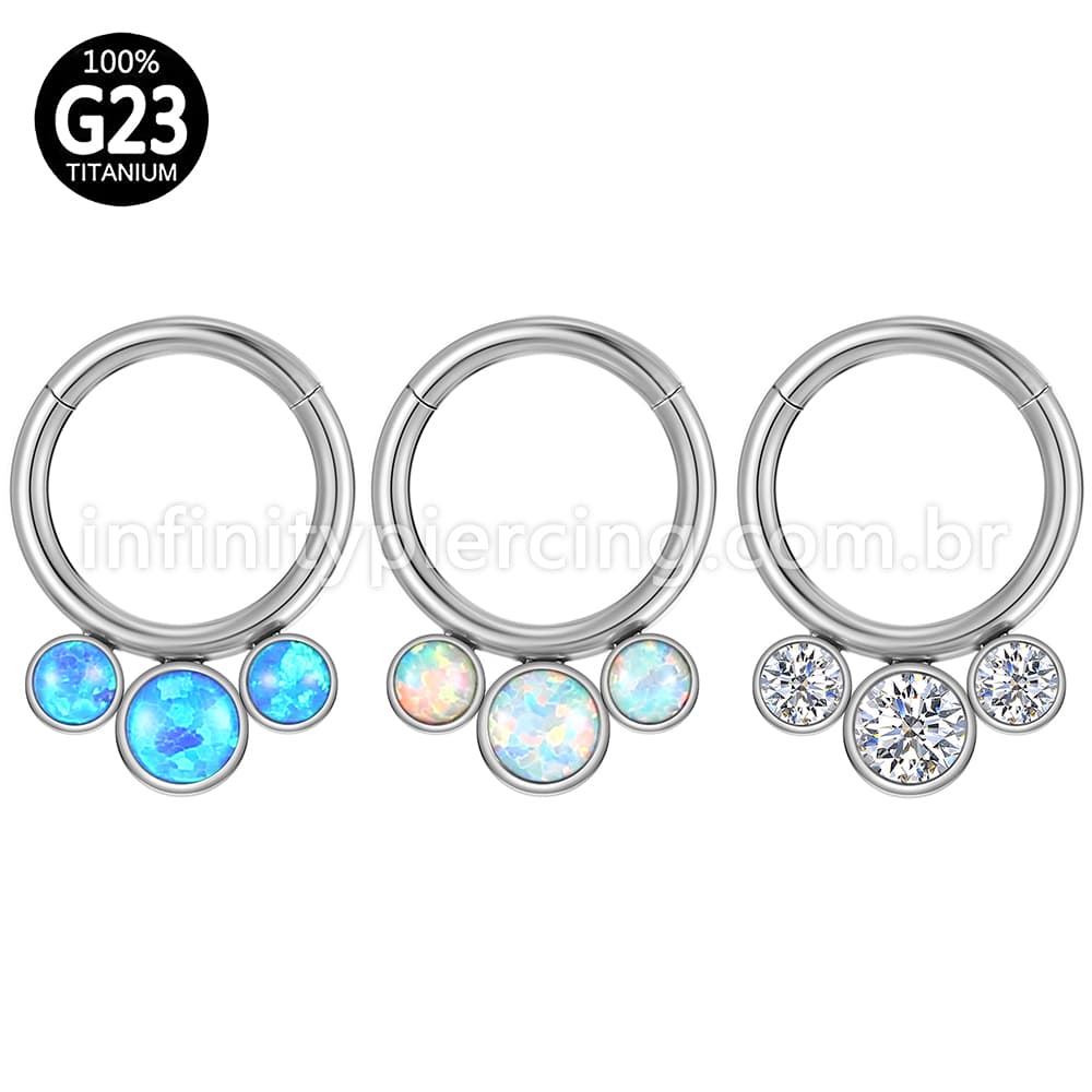 Piercing Argola Segmento Articulado Titânio Indiano Opala/Zircônia